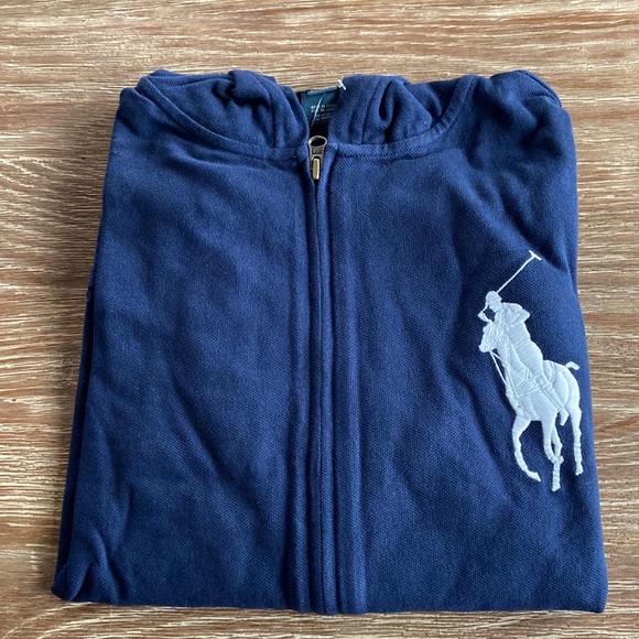 Polo Ralph Lauren Boys Full Zip mesh Hoodie Navy  blue Size L 14-16 NWT - Picture 1 of 5